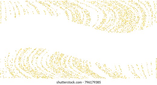 Golden glitter confetti on a white background. Illustration of a drop of shiny particles. Decorative element. Luxury background for your design, cards, invitations, gift, vip.