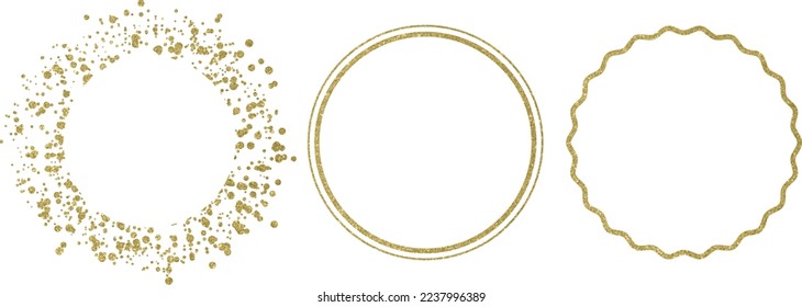 Golden glitter confetti round frames