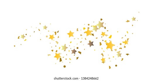 Golden glitter confetti of stars on a white background. Illustration of glittering confetti stars for your design. Decorative element. VIP cards, invitations, gift.