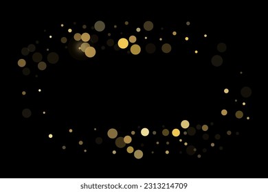 Golden glitter confetti in vintage style on a black background. Vintage retro. Surprise party decoration. Art design.