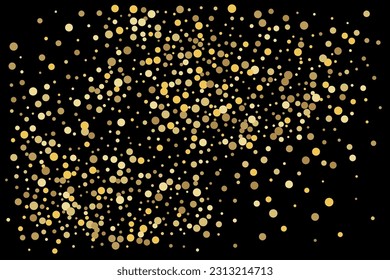 Golden glitter confetti in vintage style on a black background. Vintage retro. Surprise party decoration. Art design.