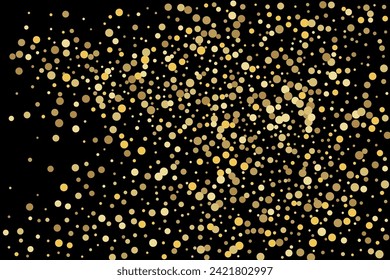 Golden glitter confetti in vintage style on a black background. Vintage retro. Surprise party decoration. Art design.