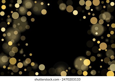 Golden glitter confetti in vintage style on a black background. Vintage retro. Surprise party decoration. Art design.