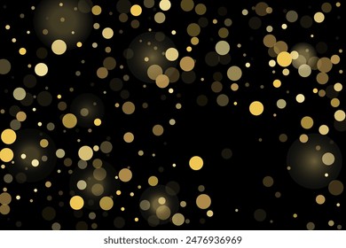 Golden glitter confetti in vintage style on a black background. Vintage retro. Surprise party decoration. Art design.