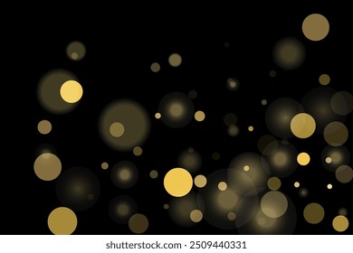 Golden glitter confetti in vintage style on a black background. Vintage retro. Surprise party decoration. Art design.