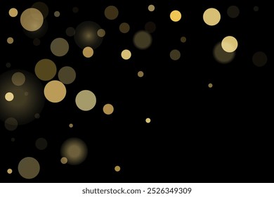 Golden glitter confetti in vintage style on a black background. Vintage retro. Surprise party decoration. Art design.