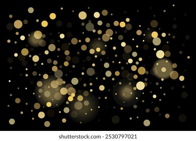 Golden glitter confetti in vintage style on a black background. Vintage retro. Surprise party decoration. Art design.