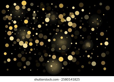 Golden glitter confetti in vintage style on a black background. Vintage retro. Surprise party decoration. Art design.