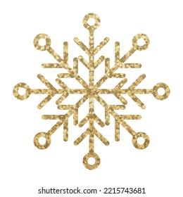 Golden glitter covered snowflake. Snowflake made of golden glitter. Gold glitter texture snowflake. Vector illustration