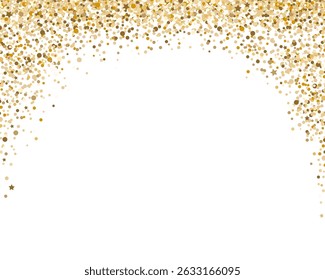 Quadro de exibição dourado brilhante. Fundo de confete de férias caindo brilhante, ilustração vetorial