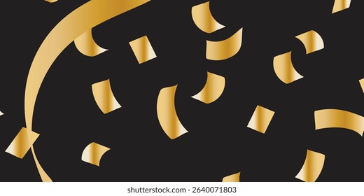 Golden Glitter Dust with black background Background with Dotted Confetti Falling on a Transparent Screen. Luxurious Vector Design Featuring Isolated Golden Glitter and Elegant Lighting Effects