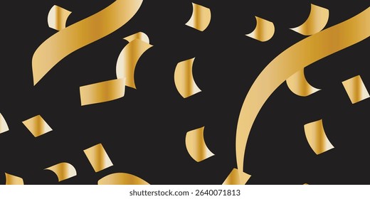 Golden Glitter Dust with black background Background with Dotted Confetti Falling on a Transparent Screen. Luxurious Vector Design Featuring Isolated Golden Glitter and Elegant Lighting Effects