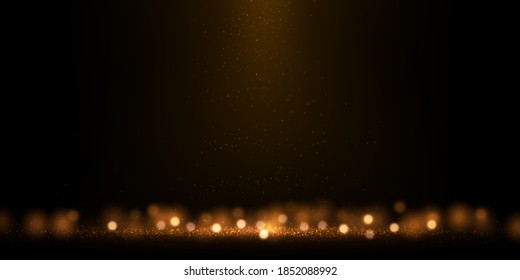 Golden glitter dust. Luxury banner design. Abstract background with sparkling glittering lights. 