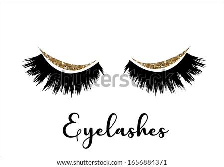 golden glitter eyelashes design vector