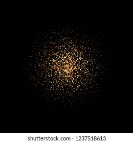 Golden glitter firework. Gold particles in space. Abstract festive background