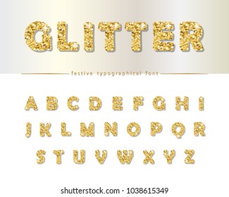 Golden Glitter Font Isolated On White. Modern Decorative Alphabet For Festive  Design. Girly.