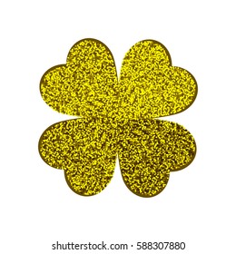 Golden glitter four leaf clover icon. Herb isolated on white background. St Patrick day vector