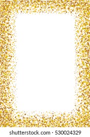Golden glitter frame a4 a3 format size. Glittering sparkle shinny frame on white vector background.
