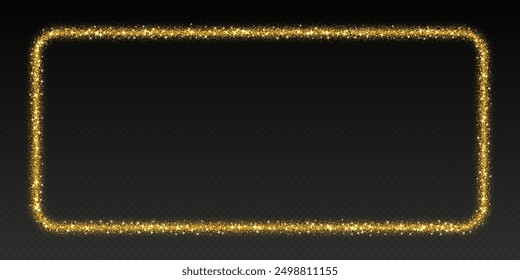 Goldener Glitzerrahmen, schimmernder Rand in rechteckiger Form, festlicher Feiertagsfunkel. Weihnachtsschmuck. Vektorgrafik.