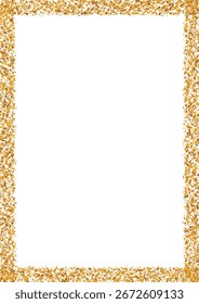 Golden glitter frame template in A4 format with sparkling glitter on white background