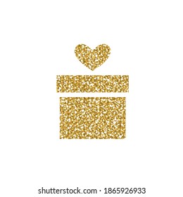 Golden Glitter Gift Box with Heart - Vector Decoration