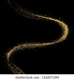 Golden Glitter Glare Wave Or Gold Sparkling Light Twist Trail On Premium Luxury Background With Glittery Mist Effect