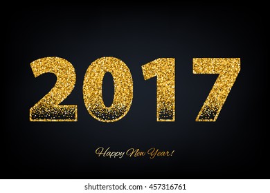 Golden glitter glow 2017 new year background vector illustration. Calendar greeting card design typography template.