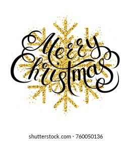 Golden glitter gorgeous snowflake. Luxurious christmas design element with golden glitter snowflake, golden dust and sparkles. Golden snowflake vector illustration.