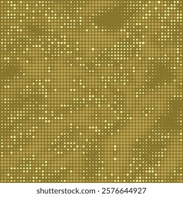 Golden glitter halftone background with yellow shining dots. Gold gradient digital point pattern. Luxury design banner. Vector texture