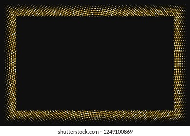 Golden Glitter Halftone Dotted Frame Isolated On Black. Gold Explosion Of Confetti. Digitally Generated Image. Editable template. Vector Illustration, Eps 10.