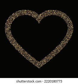 Golden glitter heart frame with space for text. Vector golden dust isolated on black. Great for valentine and mother's day cards, wedding invitations, party posters and flyers.