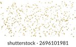 Golden glitter hex confetti scattered isolated on white background. Festive shimmering sparkles and luxury gold particles overlay for elegant wedding, holiday, birthday, party decoration design