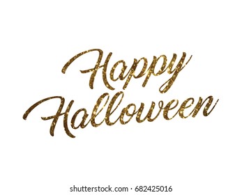 The golden glitter isolated hand writing word HAPPY HALLOWEEN on white background