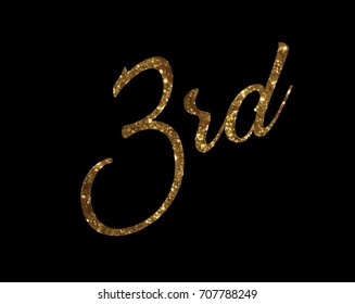 The Golden glitter of isolated hand writing word third