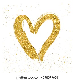 Golden glitter isolated hearts. White background. Hand drawn design for Valentine's Day.