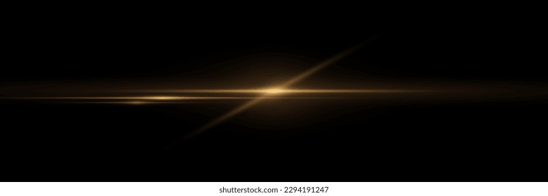 
Golden glitter of light. Bright light effect with rays and glare. On a black background.