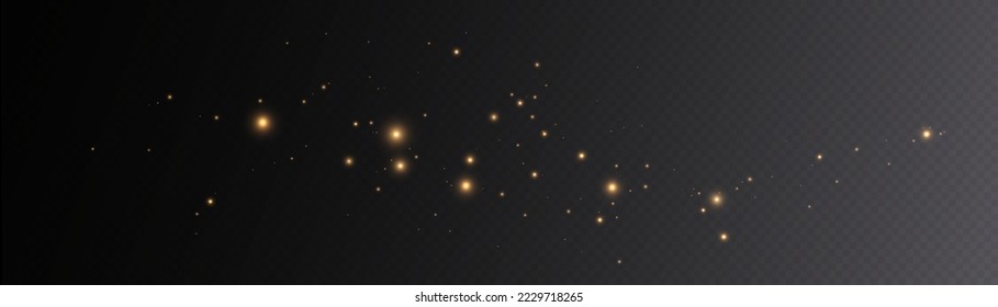 Golden glitter of light. Defocused particles. Isolated on black. Overlay. Vector 10 eps