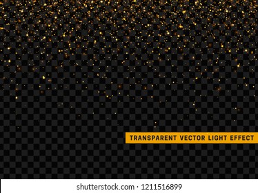 Golden glitter light effect. Background bright shining confetti particles.