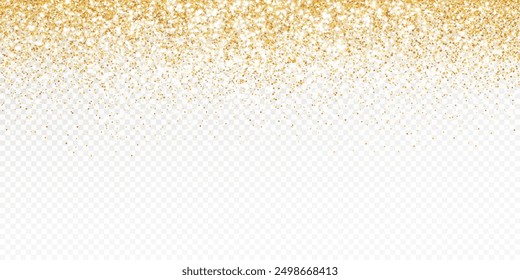 Golden glitter lights isolated. Sparkling glittering rain effect. Luxury backdrop for Christmas, wedding, birthday party. Metallic frame, border. Transparent background can be removed in vector file.