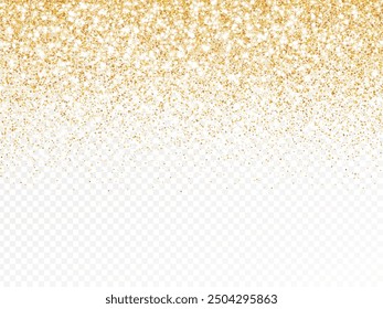 Golden glitter lights isolated. Sparkling glittering rain effect. Luxury backdrop for Christmas, wedding, birthday party. Metallic frame, border. Transparent background can be removed in vector file.
