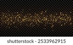 Golden glitter line, particles, stars, magic sparkles. Isolated glow flare light effect. Luxurious luminous points. Abstract bright effect for New Year, birthday, awarding designs.