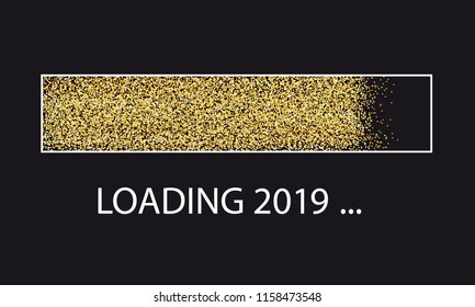 Golden Glitter Loading Bar New Year 2019 With Frame - Vector Illustration - Isolated On Black Background