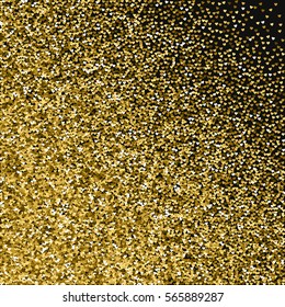 Golden glitter made of hearts. Abstract mess on black valentine background. Vector illustration.