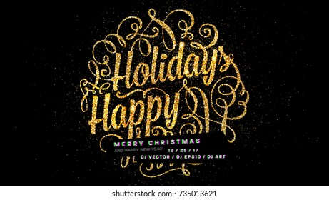 Brillo dorado Feliz Navidad y feliz año nuevo plantilla de tarjetas de saludo | Decoración de navidad | Etiqueta de vacaciones para carteles, pancartas, pancartas, volantes y folletos