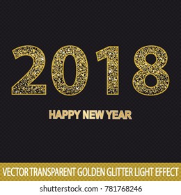 Golden Glitter Number 2018 - Vector Light Effect - Transparent Background