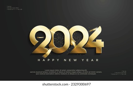 Golden glitter number 2024. Greeting and celebration design with elegant and luxurious golden color. Premium happy new year 2024 vector design for poster, banner, calendar and more.