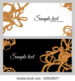 Golden glitter paint doodles vector greeting card template