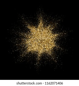 Golden glitter particles explosion or star dust splatter. Vector abstract sparkling firework confetti on black background for Christmas or luxury fashion cosmetic design