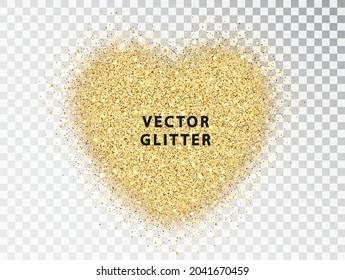 Golden glitter particles in heart shape, on transparent background. Abstract luxury glow golden vector hear can be used for Valentines Day design.