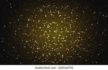 Golden glitter particles on dark background. Golden shining confetti sprinkles effect. Festive design for christmas, new year or holiday. Vector illustration